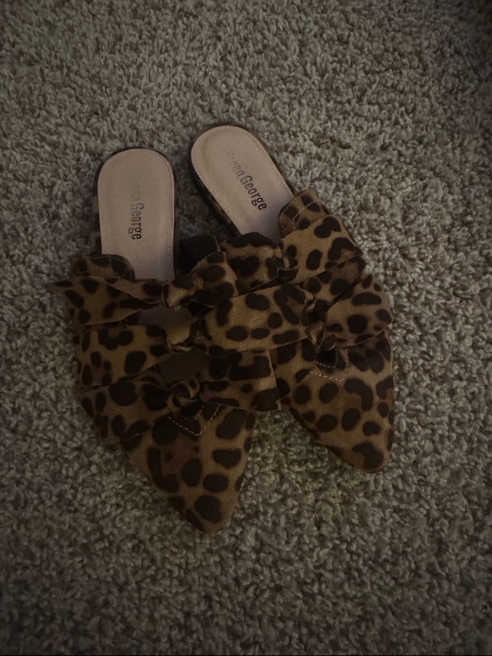 George Leopard-Print Bow Pointed Mules - Brown/Black